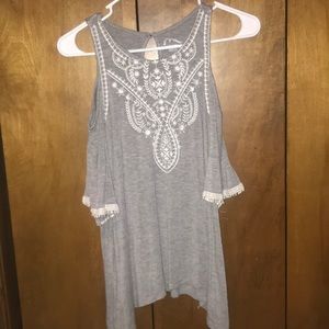 flowy gray cold shoulder girls shirt